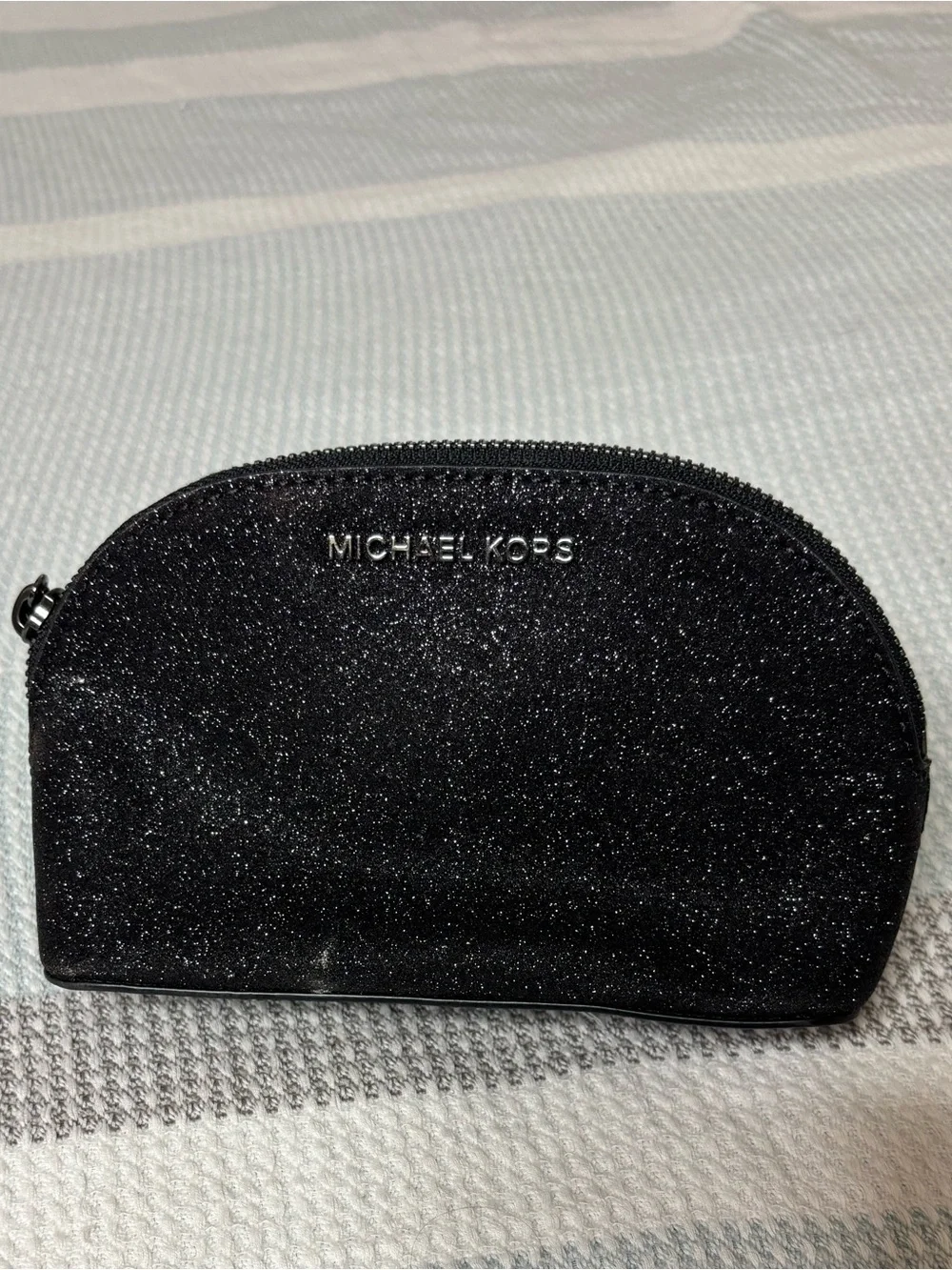 Michael Kors Silver Glitter and black Makeup Pouch set of 2